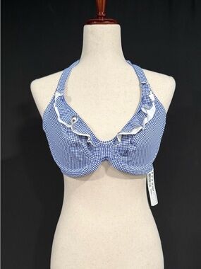 Freya Blue and White Gingham Ruffle Underwire Bikini Bra